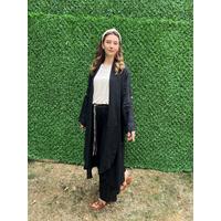 İthal İtalyan Keten Siyah Kimono
