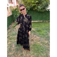 Altın Yaprak Varak Baskılı Viskon Elbise